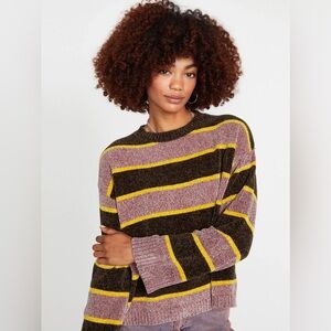 Volcom Bubble Tea Boxy Fit Striped Sweater | Women’s Large Pink Yellow‎